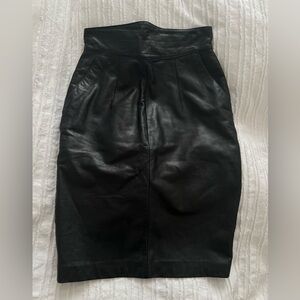 VINTAGE high waisted knee length leather skirt